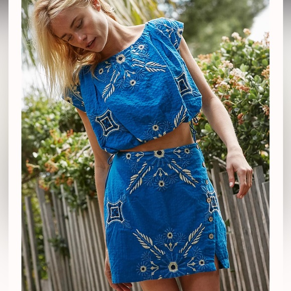 Free People Dresses & Skirts - FREE PEOPLE Sardinia Sun Embroidered Boho Mini Dress in Out of the Blue